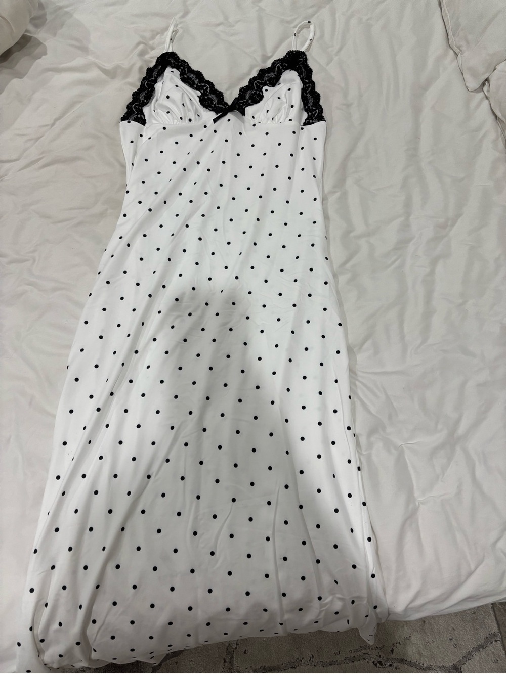 Women's Polka Dot Lace-Trim Nightgown - White & Black